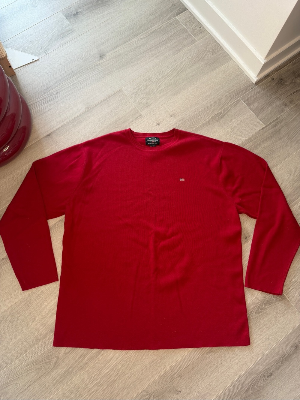 Polo Jeans Co Ralph Lauren Vintage 90s Cherry Red Cotton Crewneck Sweater 3XL